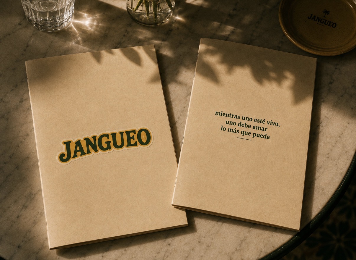 Jangueo kraft menus with shadowed logotype