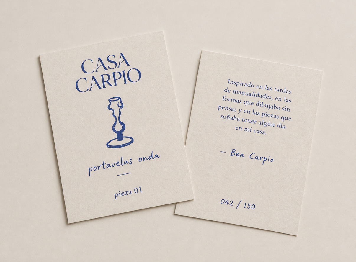 Casa Carpio certificate cards with hand-drawn piece illustration