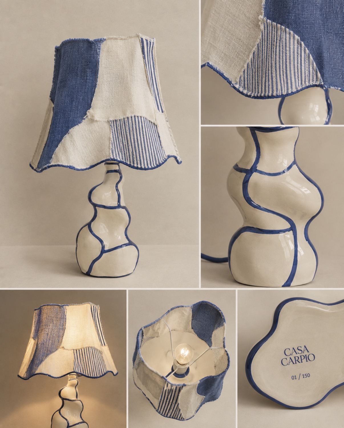 Casa Carpio patchwork lamp with wavy ceramic base