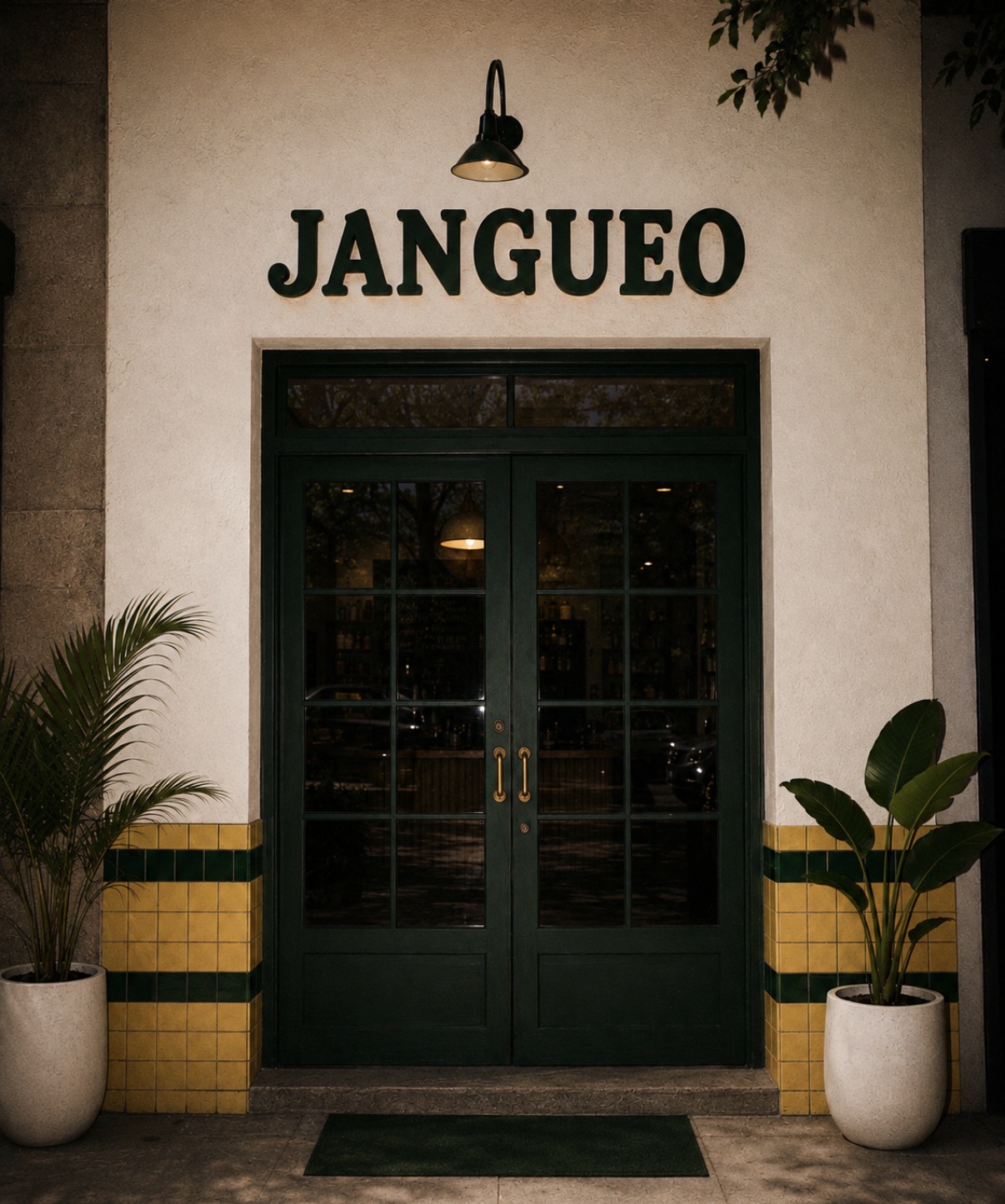 Jangueo storefront with green doors and yellow tile